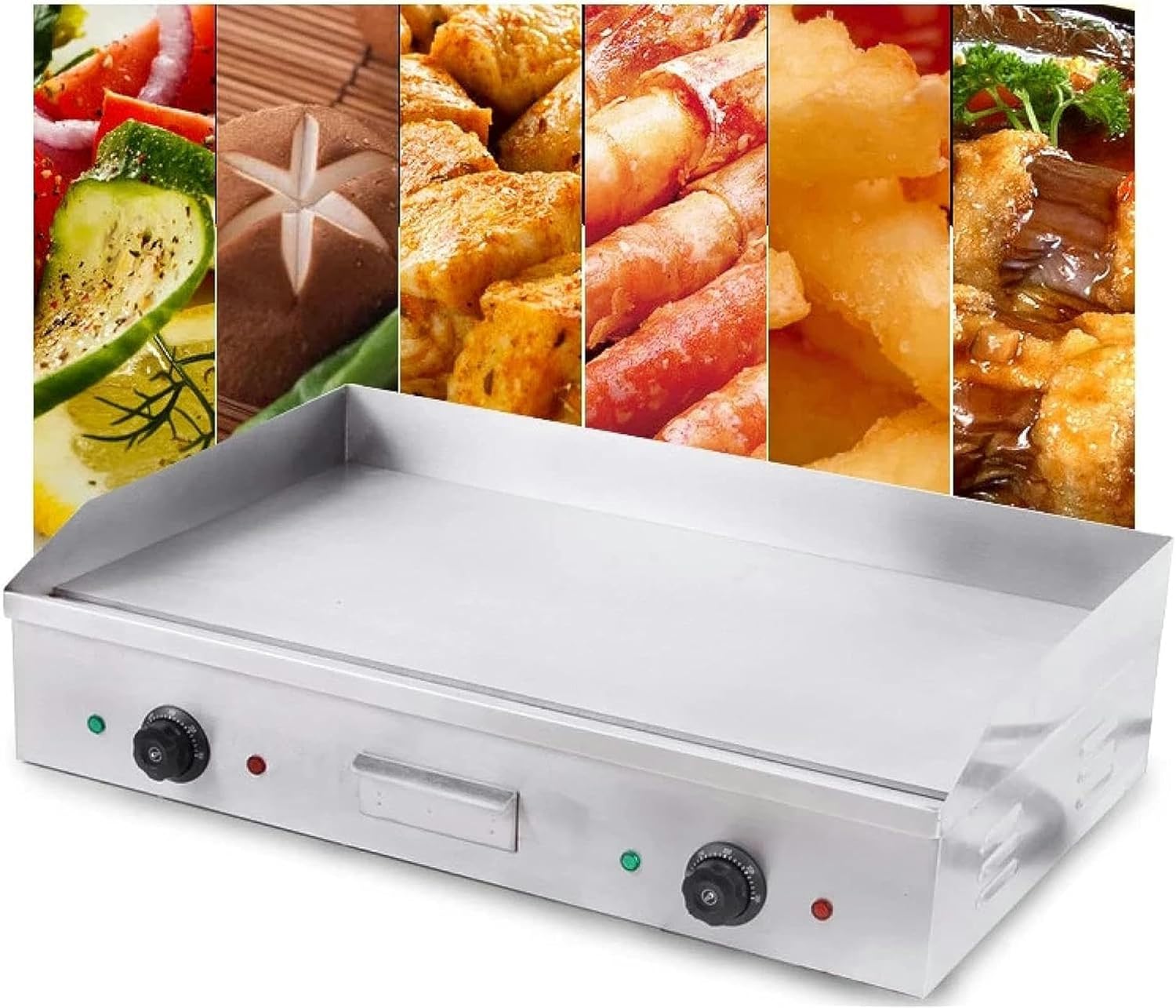 Stainless Steel Commercial Flat Top Grill/Non-Stick 4400W Electric Countertop Griddle for Restaurant Teppanyaki BBQ, Dual Temp Control from 50°c to 300°c
