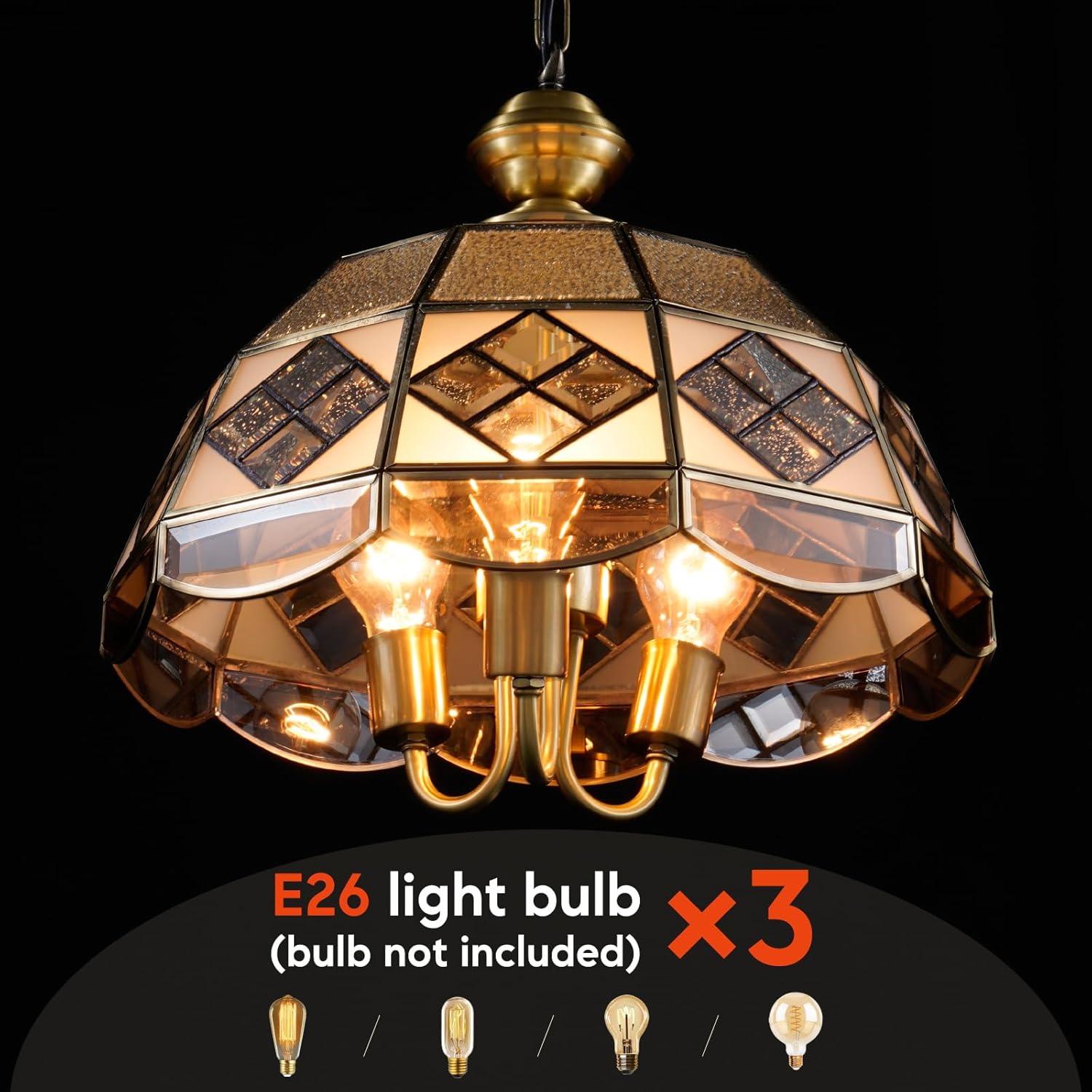 A Million Vintage 3 Light Pendant Light Fixtures, 15"" Pendant Lights Kitchen Island, Gold Modern Chandelier Tiffany Shade Gold Light Fixture for Bedroom Hotel Dining Room, 2300255001