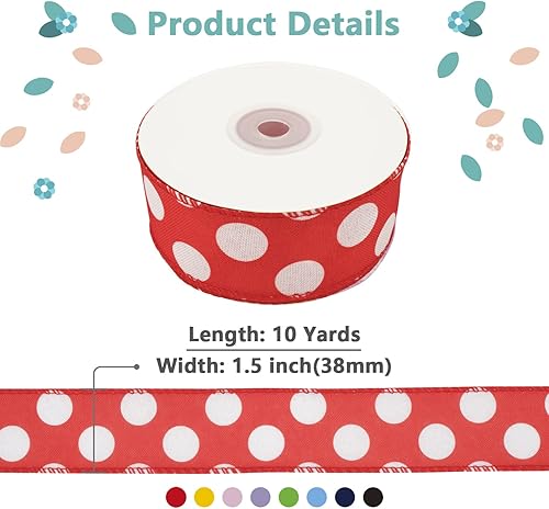 Miniatura 2 de UnionJoy Cinta de lunares con borde con alambre rollo de 15 pulgadas x 10 yardas cinta de manualidades para envolver regalos corona arreglo floral