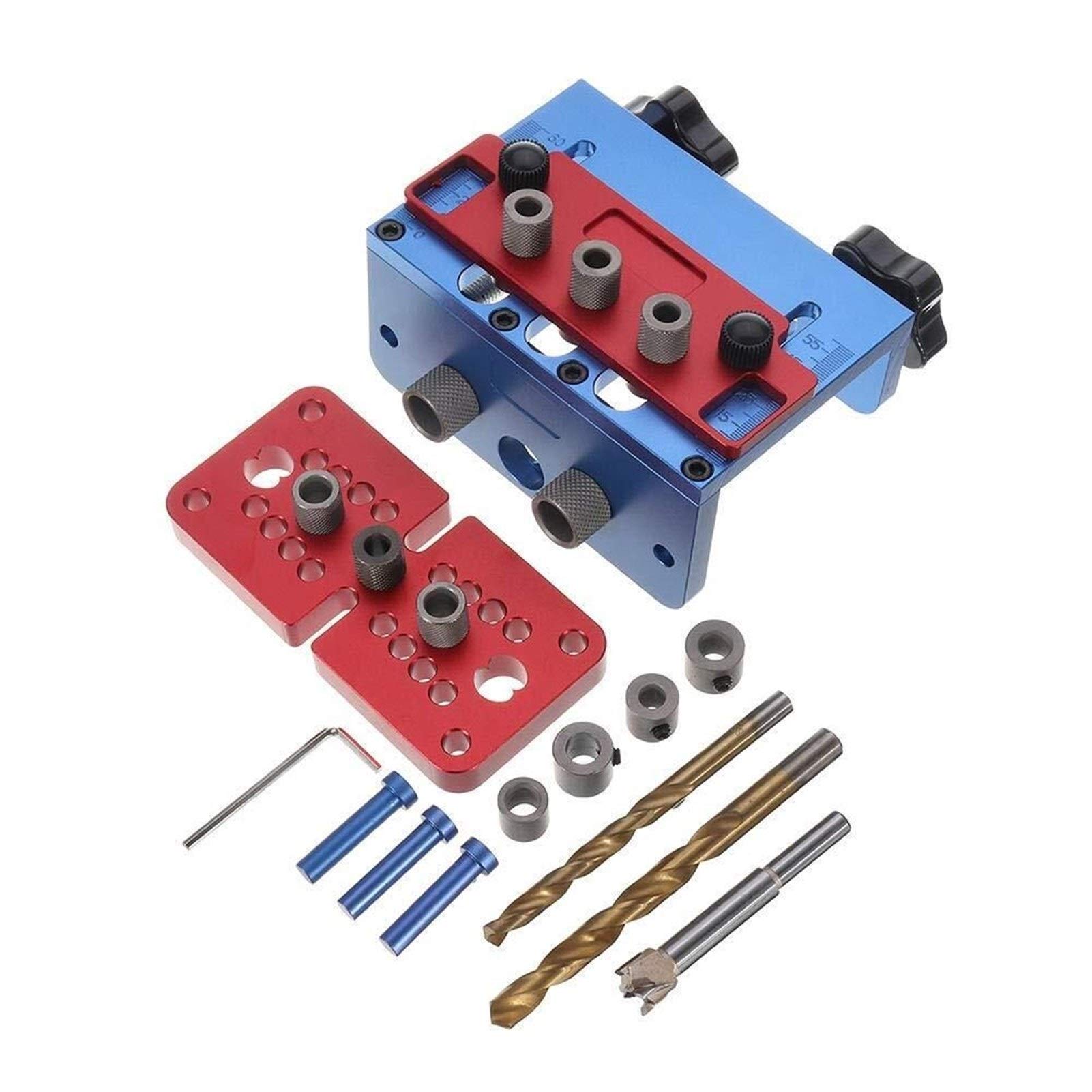 Lavorazione del Legno Drill Guida Set 3 in 1 perforatrice Sagomatura Jig Auto Serrare Morsetto Spine Tenon di punzonatura con Drill Bits Perni di Posizionamento Strumenti di falegnameria