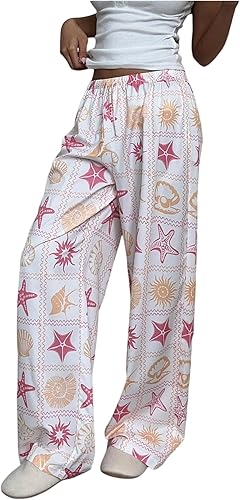 Verdusa Women's Graphic Print Straight Leg Pants Boho Loose 