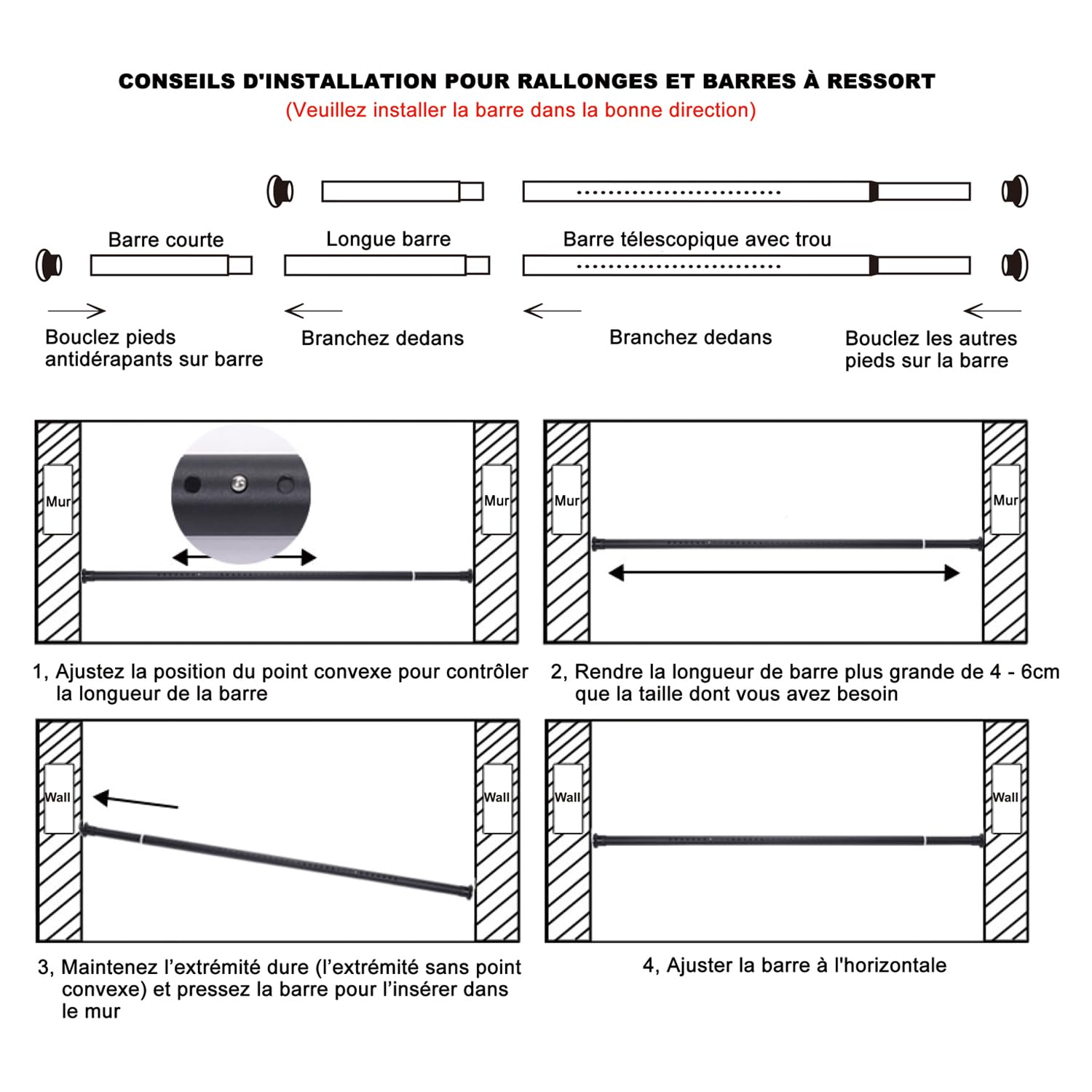 BAILEY JO Barra para cortina de ducha [Sin taladrar] - Barra de sujeción extensible para baño, armario, jardín, balcón, armario [Crema -260-310cm ]
