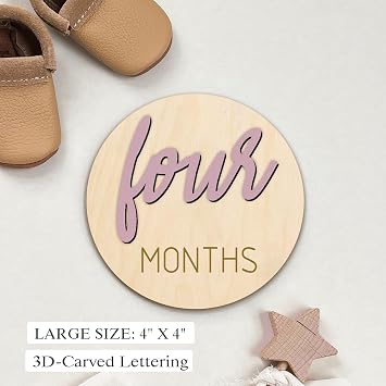 Baby Monthly Milestone Markers Disc, Wooden 3D Milestone Cards for Photos, Baby Announcement Sign, 1-12 Months, wooden baby milestone sign (Blush)