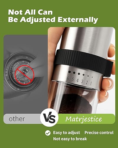 Miniatura 4 de Molinillo de café manual con rebabas de acero inoxidable, molinillo de mano de capacidad de 1.12 onzas para expreso, goteo, preparación fría con 6