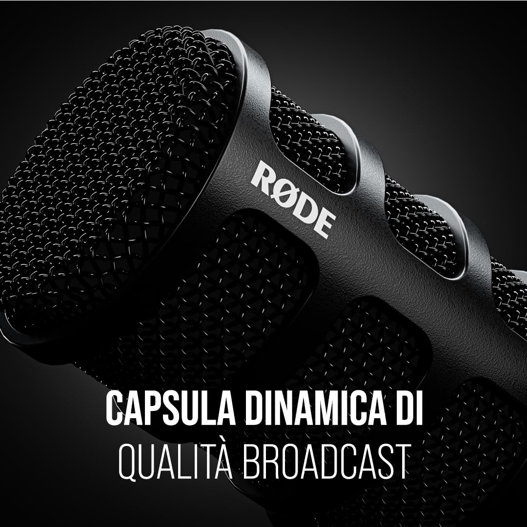 RØDE PodMic USB Microfono Dinamico Broadcast Versatile con Connettività XLR e USB per Podcasting, Streaming, Gaming, Produzione Musicale e Creazione di Contenuti