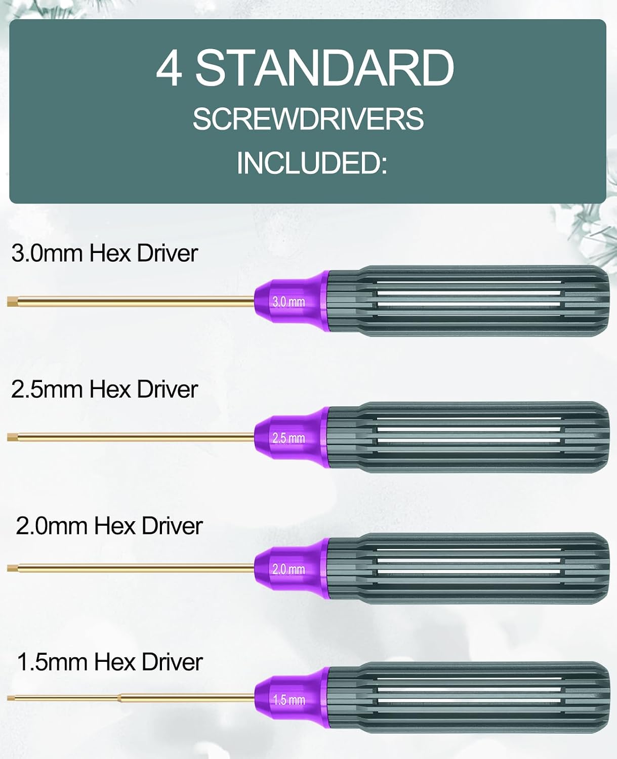 OGRC Hex Screw Driver Set 1.5mm 2.0mm 2.5mm 3.0mm Hex Driver Hexagon Allen Screwdriver Wrench RC Tool Kit for 1/16 1/12 1/10 1/8 1/5 RC Model RC Helicopter Drone Boat Car