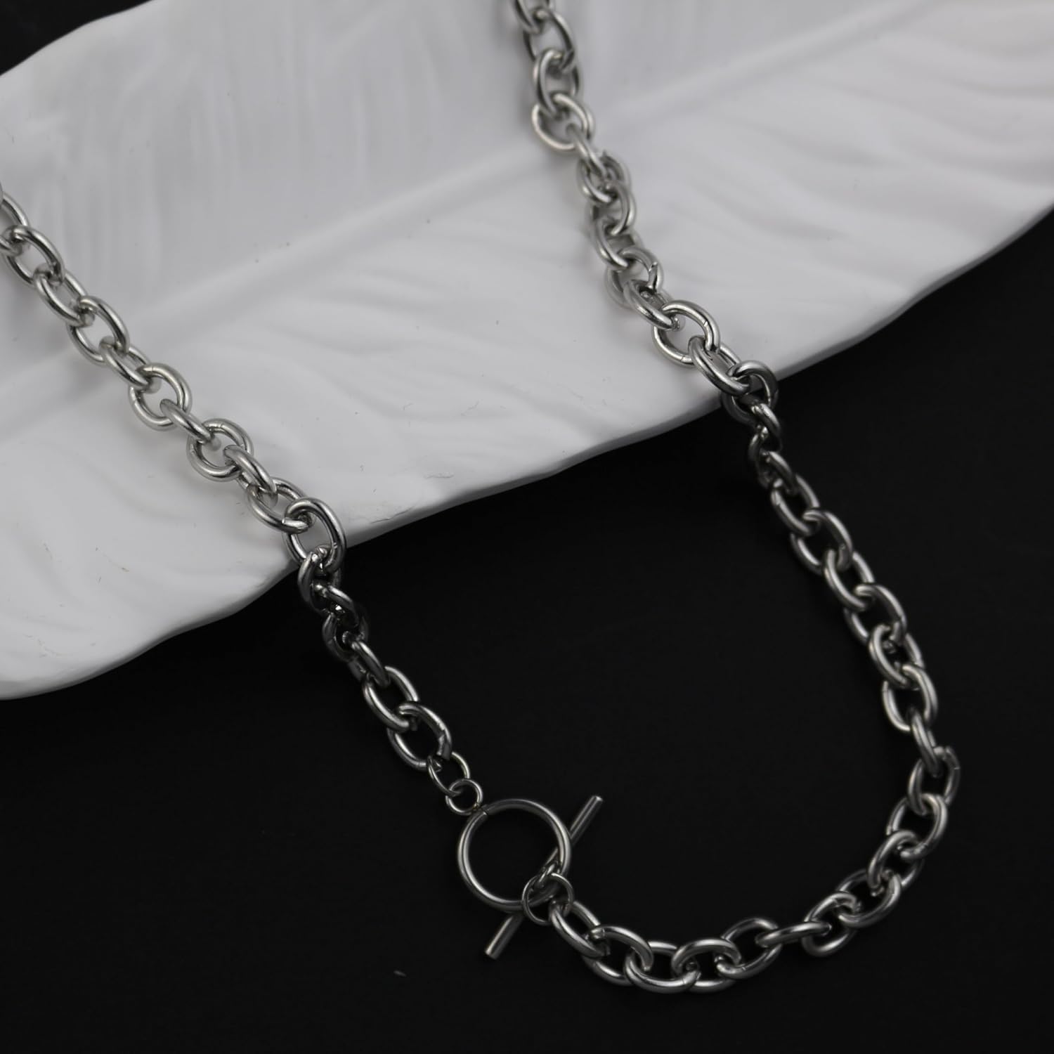 Stainless Steel Chain Necklace, 8MM Wide, 21.6 Inches, OT Buckle Toggle Clasp - Image 5