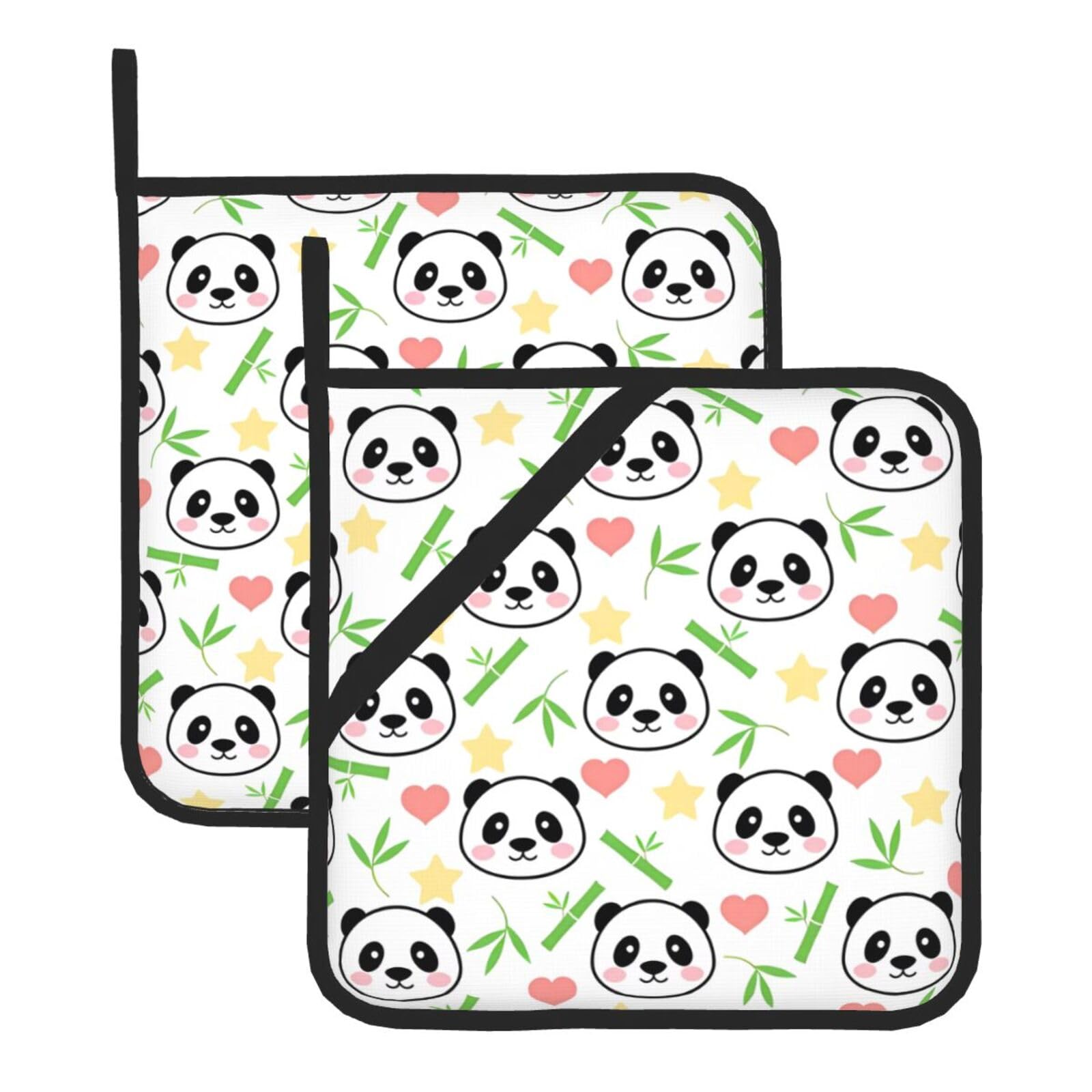 YYHHAOFA cute panda bamboo star Prints Square Hot Pads - Durable Kitchen Covers for Heat Resistance, Waterproof Protection & Easy Cleaning - 2-Pack with Hanging Loops