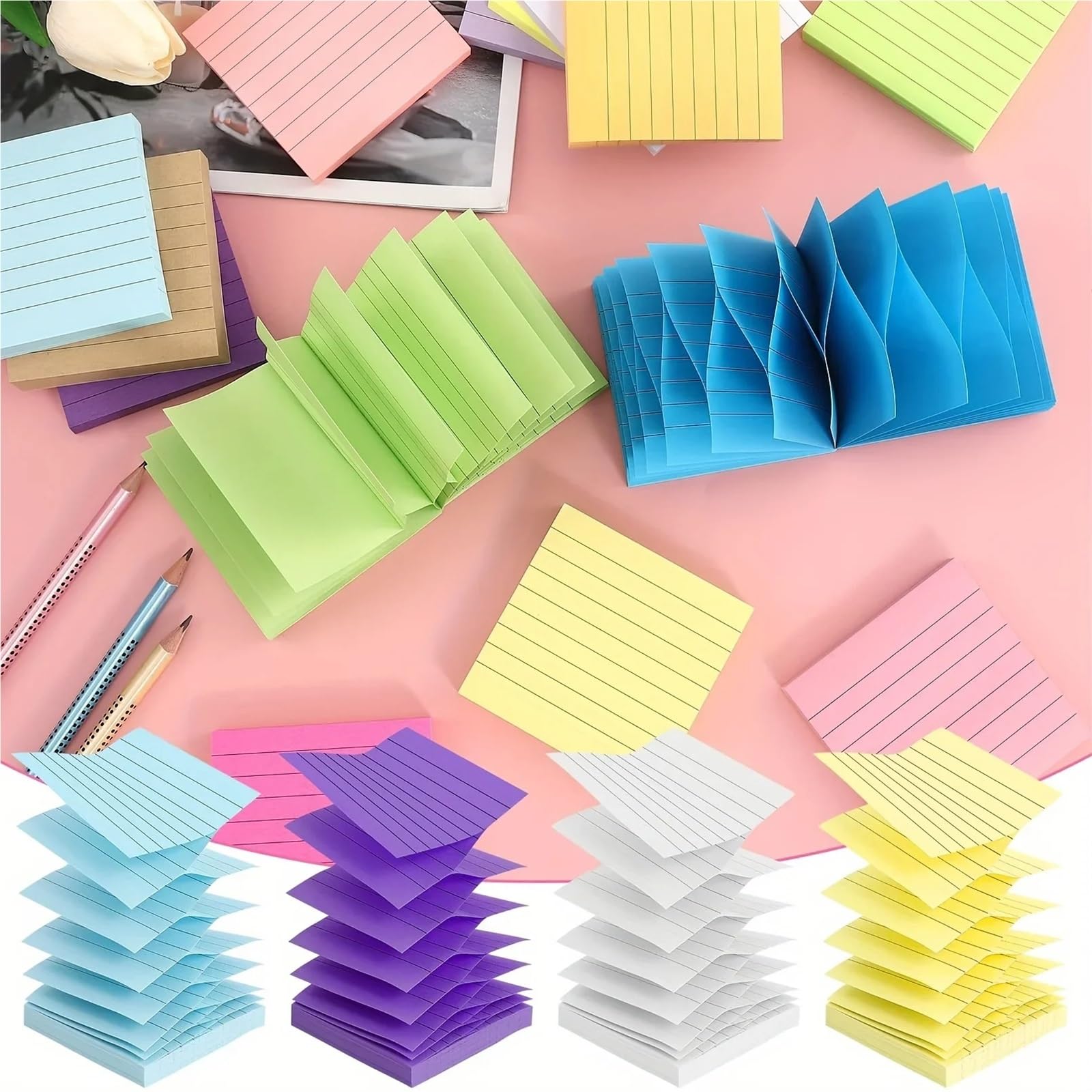 Haftnotizen, Haftnotizen, selbstklebend, lebendige Farben, für Büro, Schule und Zuhause, 24 Stück