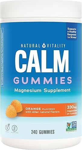 Miniatura 11 de Natural Vitality Suplemento de magnesio calma, gomitas antiestrés, veganas, sin gluten, sabor naranja, 240 gomitas