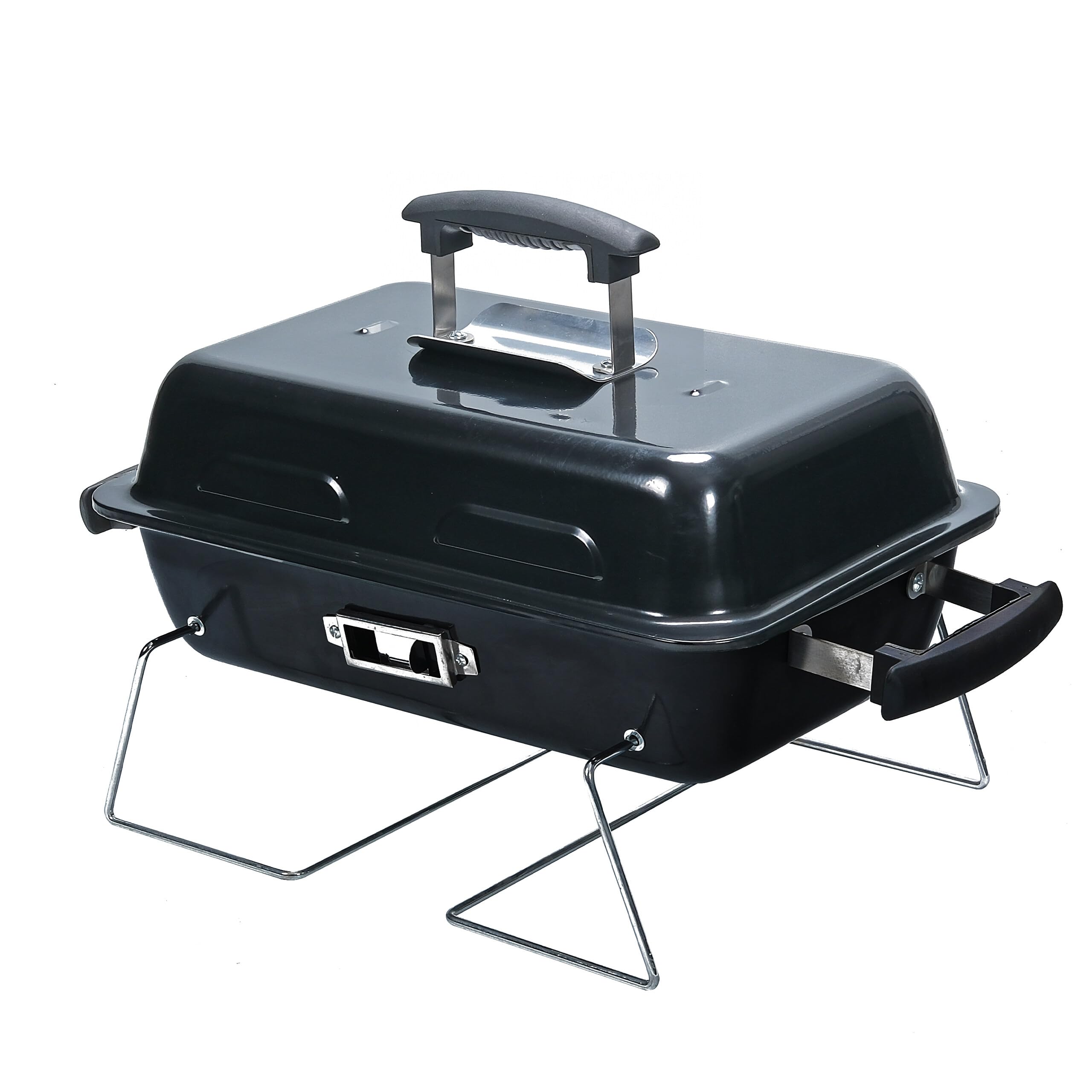 Relaxdays griglia da Tavolo Pieghevole Portatile, Nero | HxLxP: 36 x 56 x 30,5 cm, ventilazione, coperchio, acciaio