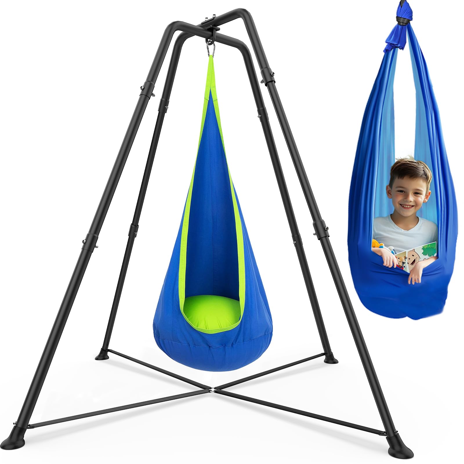 Swing Stand Frame with Sensory/Pod Chair, X-Shaped Swing Set, Metal Hammock Chair Stand for for Kids and Adults Indoor and Outdoor 350LBS