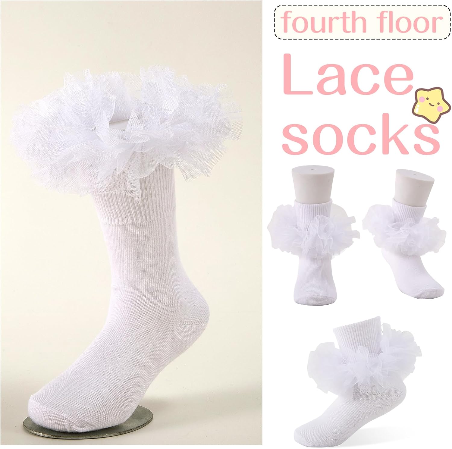 Grils Ruffle Socks Toddler Fluffy Ruffle 4-Layer Lace Dress Socks Turn Cuff Pageant Tutu Socks for Baby Girl Kids - Image 5