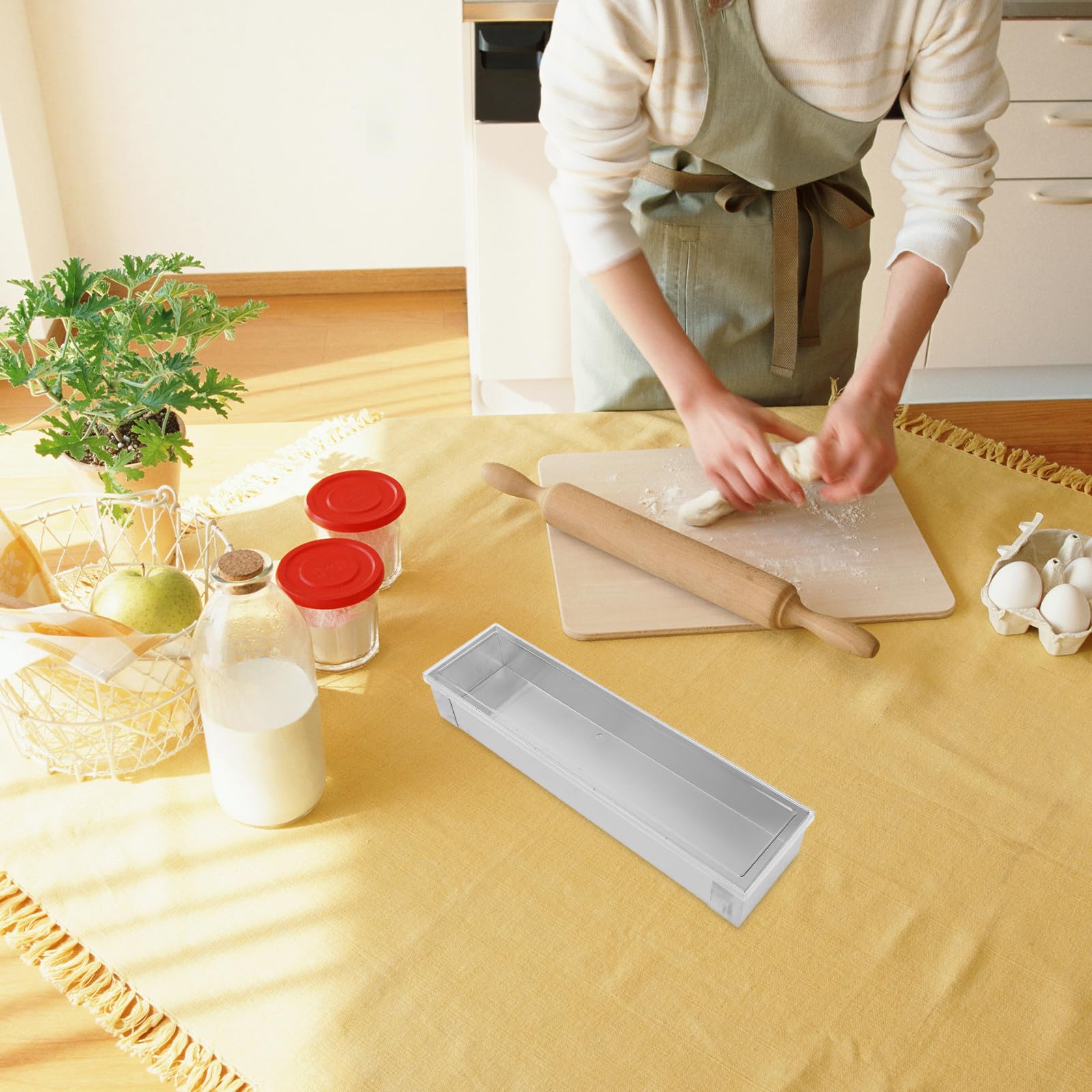 TIDTALEO Molde Rectangular de Acero Inoxidable con Tapa y Medidas Grabadas, Bandeja para Pasteles y Postres Versátil para Repostería Profesional y Casera