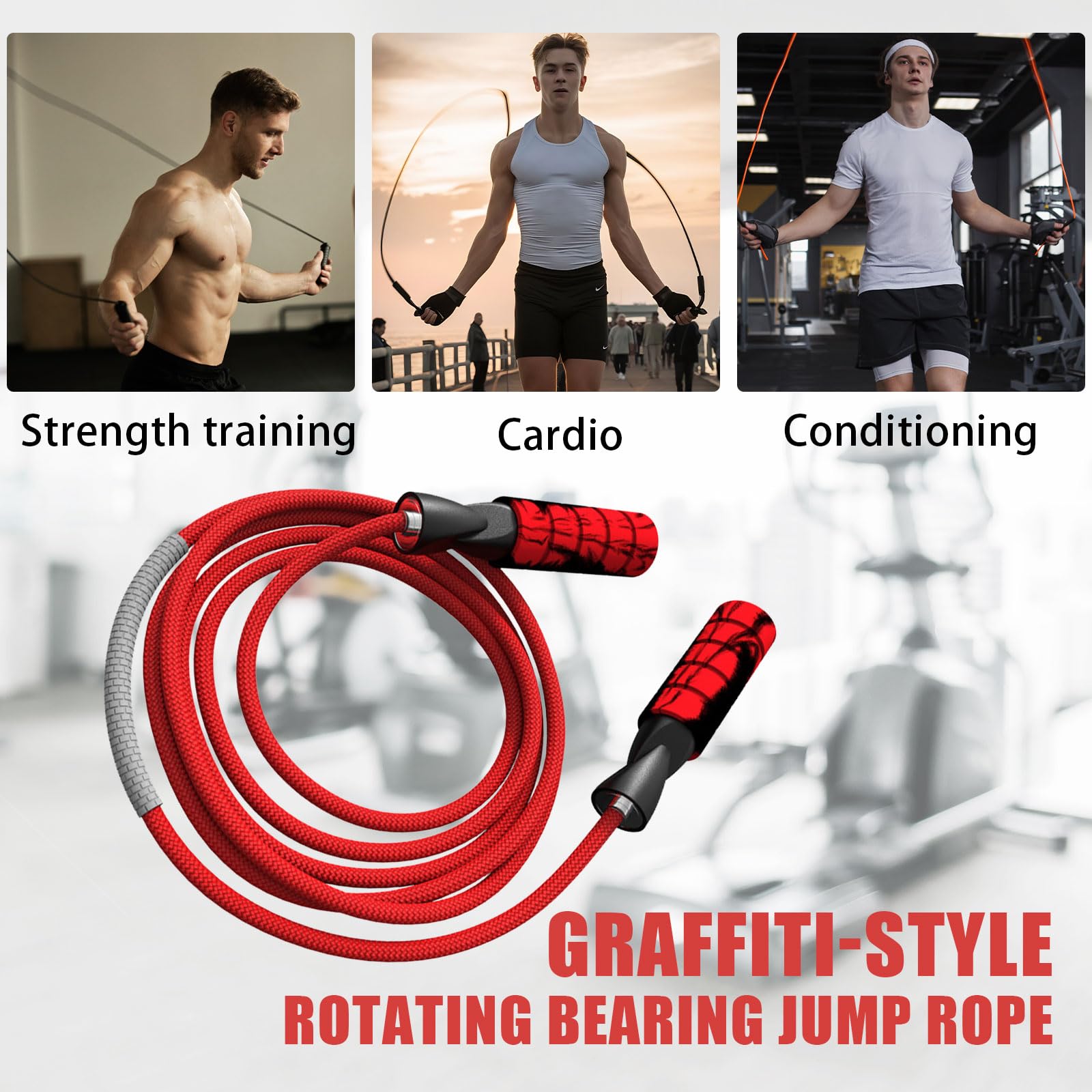 Springseil mit verstellbarer Länge, Baumwollseil, doppeltes Lager, Springseil für Damen, Herren, Kinder, Jumprope, geeignet für Zuhause, Fitnessstudio, Schule, Workout-Ausrüstung für Fitness und