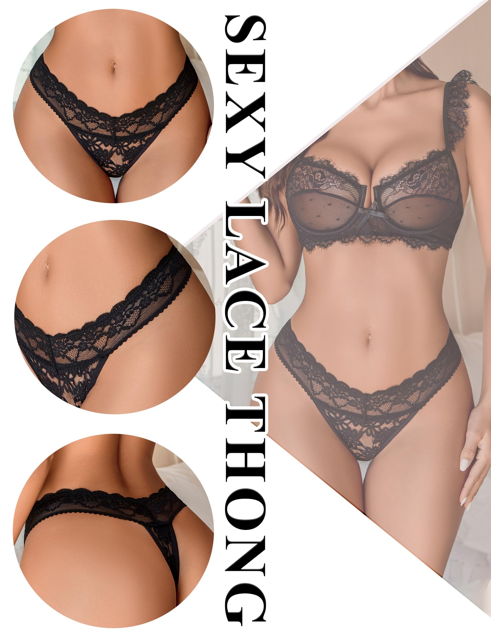 Avidlove Tangas de encaje sexy para mujer, ropa interior brasileña de cintura baja