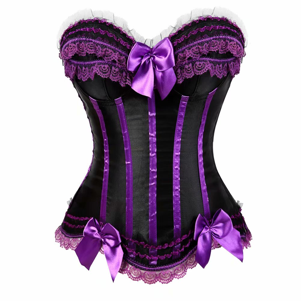 Josamogre Women's Corset Overbust Bustier Top Stripe Lace up Boned Halloween for Showgirl Plus Size Black Purple XL