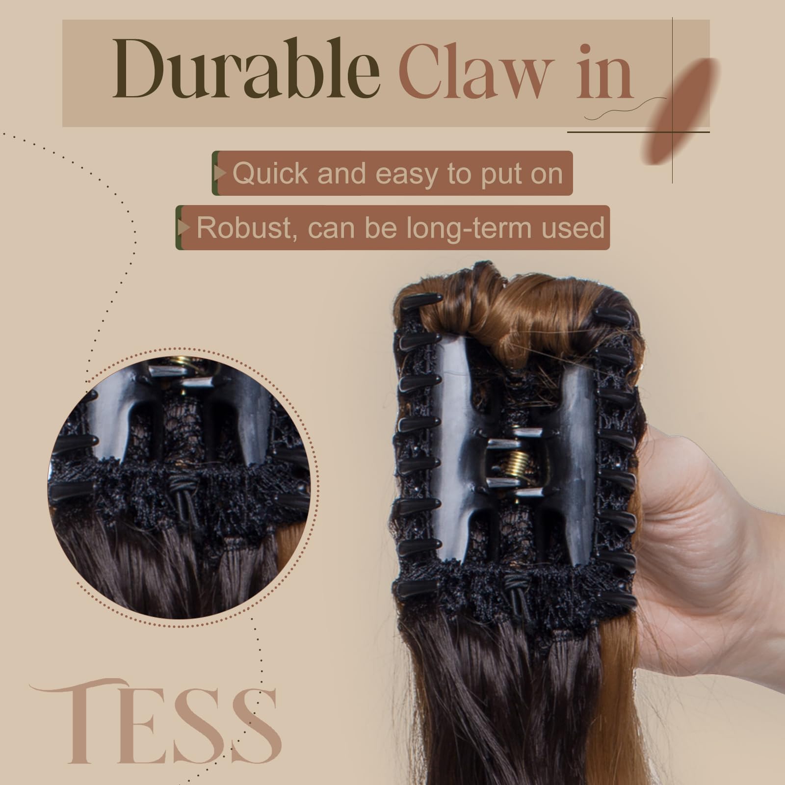 TESS 24 Inch Claw Clip Ponytail Hair Extensions Curly Wavy Ponytail Extension #Dark Brown Mixed Sandy Blonde Hair Extension for Women 150g - Image 4