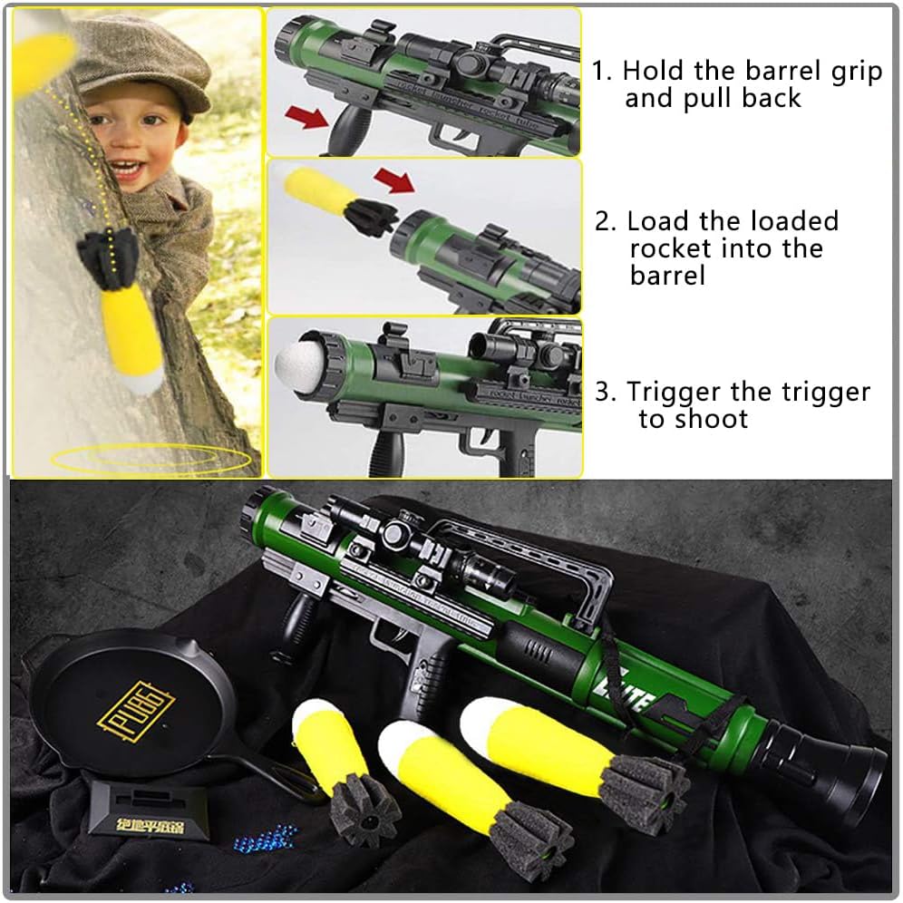 Military Toy Rocket Launcher Set, Worker Tactics Missile Mortar Air Gun Toy with 3 Safety LED Foam Shell - Artillery Launcher Best Gift for Boys & Girls - Great for Outdoor Play (Green A)