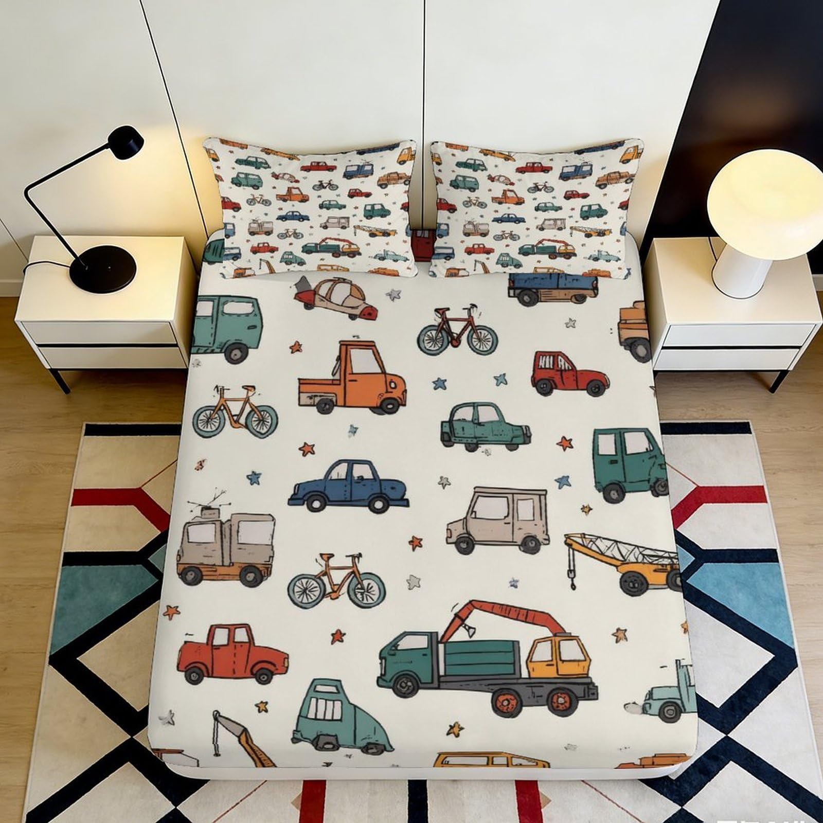 Pnayamiorkfel Style-8 3D Printed Cartoon Cars Fitted Sheet Microfiber Soft Breathable Bicycles Mattress Cover For Bedroom Decor 90X200x25cm