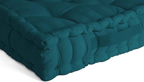 Miniatura 2 de Encasa Homes - Cojines cuadrados para suelo, 23.6 x 23.6 x 3.9 in, color azul azul, lienzo teñido sólido con relleno de microfibra, tamaño grande