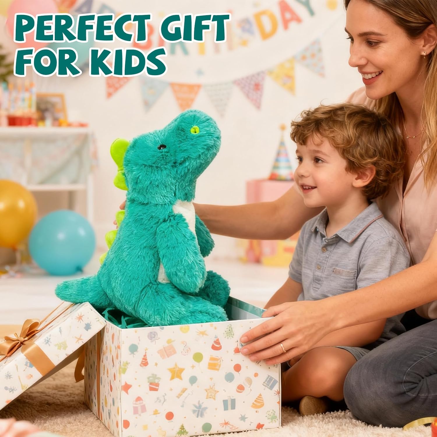 17.5" 2.2Ib Weighted Dinosaur Stuffed Animal Green Stuffed Dinosaur Plush Large Cute Weighted Dino Plush Toys Soft Pillow Plushies Birthday for Baby Kids Boys