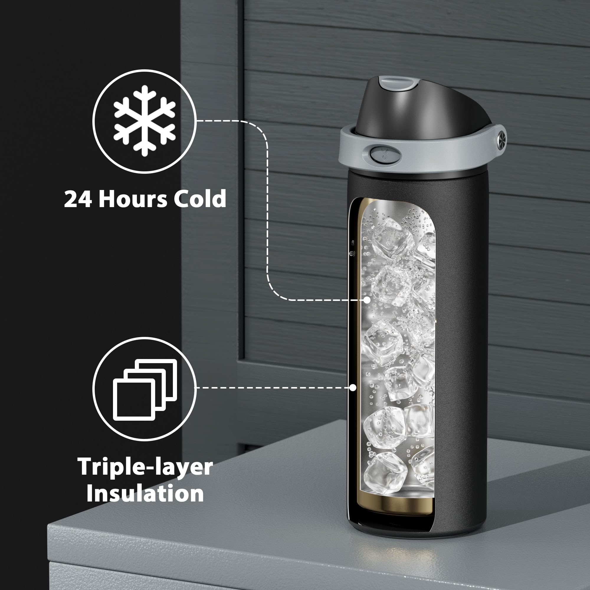 Condition photo showing New/Like New for 24 oz Insulated Water Bottle for Sports: Meoky Stainless Steel Water Bottle with 2-in-1 Straw and Spout Lid - Leak Proof, Cold for 24 Hours, Fits in Car Cup Holder, BPA-Free for Travel Gym, Night