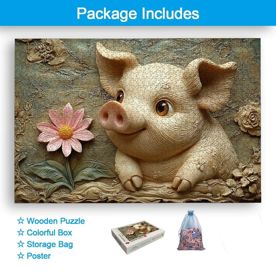 Puzzle 5000 Piezas, Puzzle Cerdo de Madera para Adultos, Regalos -2570