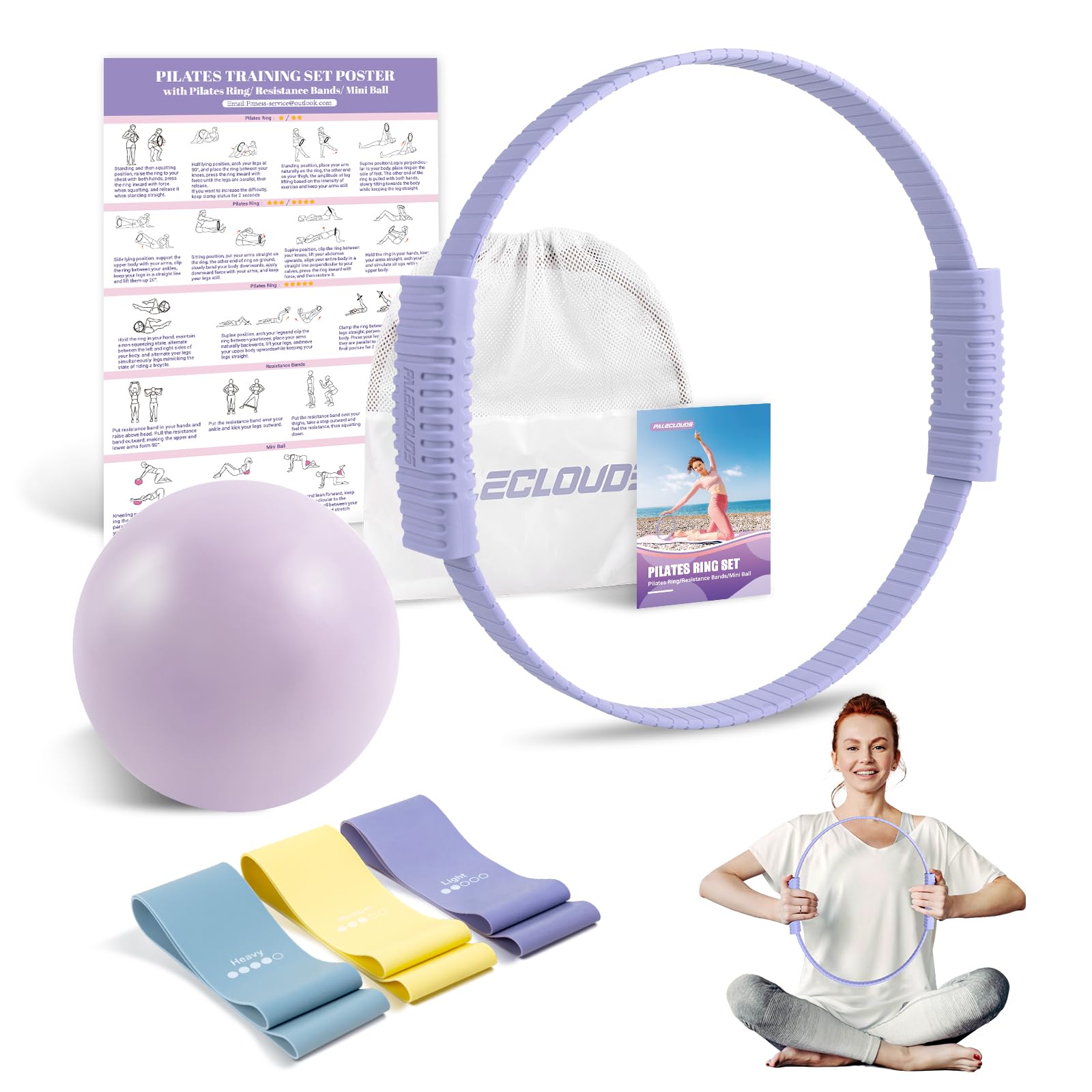 Pilates Essentials Kit for Women, 13.5" Pilates Ring and Ball Set with Resistance Bands for Home Workouts, Portable Pilates Kit with Bag & Training Poster for Full Body Exercise