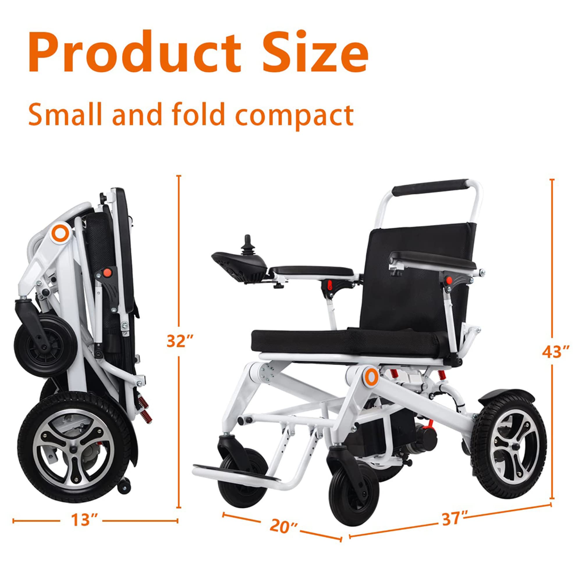 Carrozzine Carrozzine elettriche Portatili - Carrozzina elettrica Pieghevole in Alluminio Leggero con Motori potenti, Durata 20 km, Omologata per Le compagnie aeree
