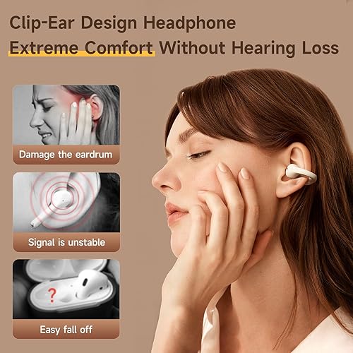 Miniatura 2 de Freet Auriculares inalámbricos de anillo abierto Bluetooth 5.3 Auriculares abiertos con clip de oreja (marrón)