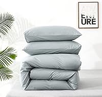 Vista 5 de Luxlovery - Juego de edredón azul neblina, tamaño matrimonial, minimalista, azul polvoriento, edredones de algodón suaves y transpirables, azul