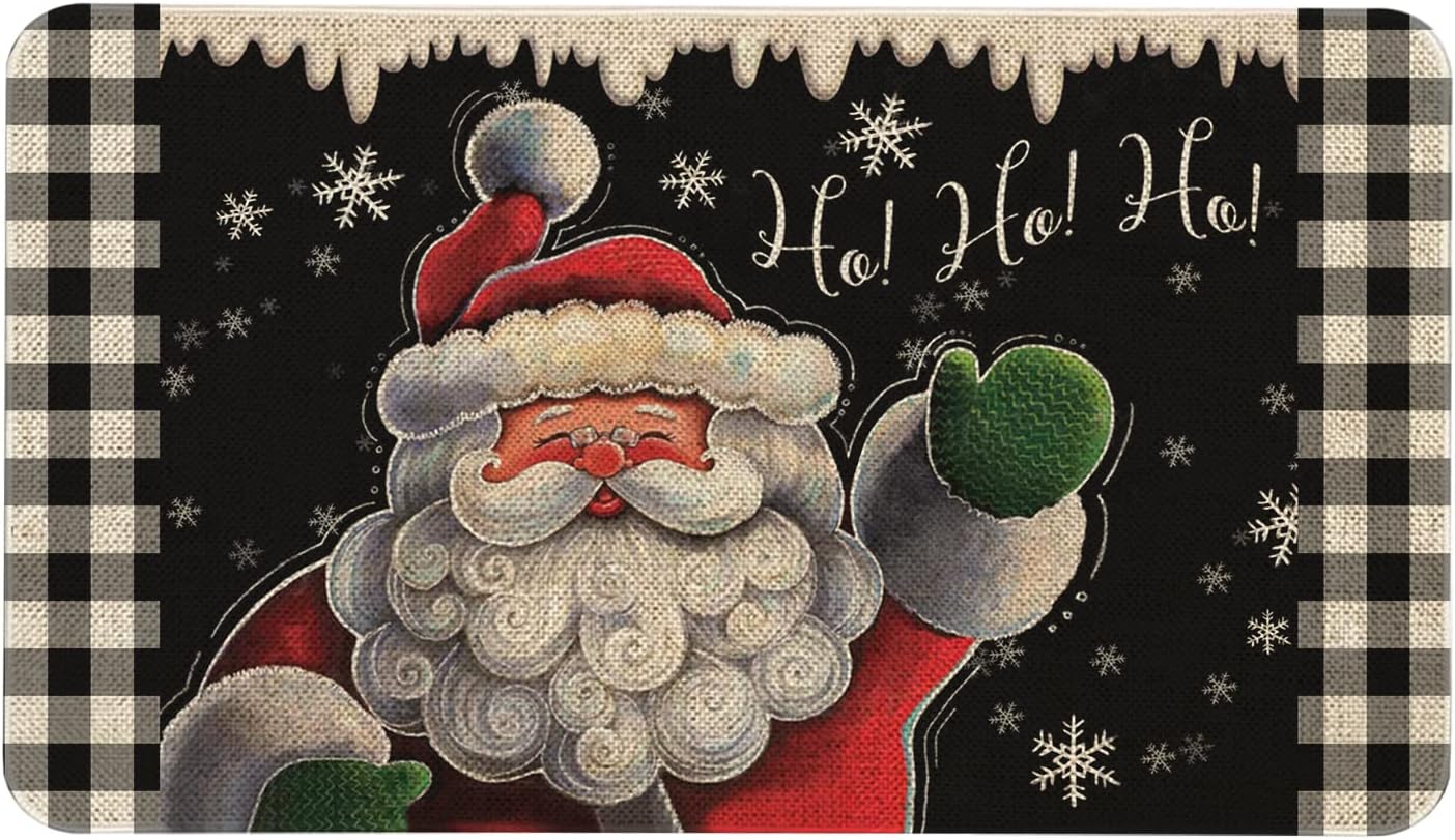 Roszwtit Merry Christmas Door Mat 30 X 17 Inch Santa Claus Ho Ho Ho Doormat Indoor Outdoor Entrance Floor Rug Non Slip Winter Christmas Decor Rubber Welcome Mats