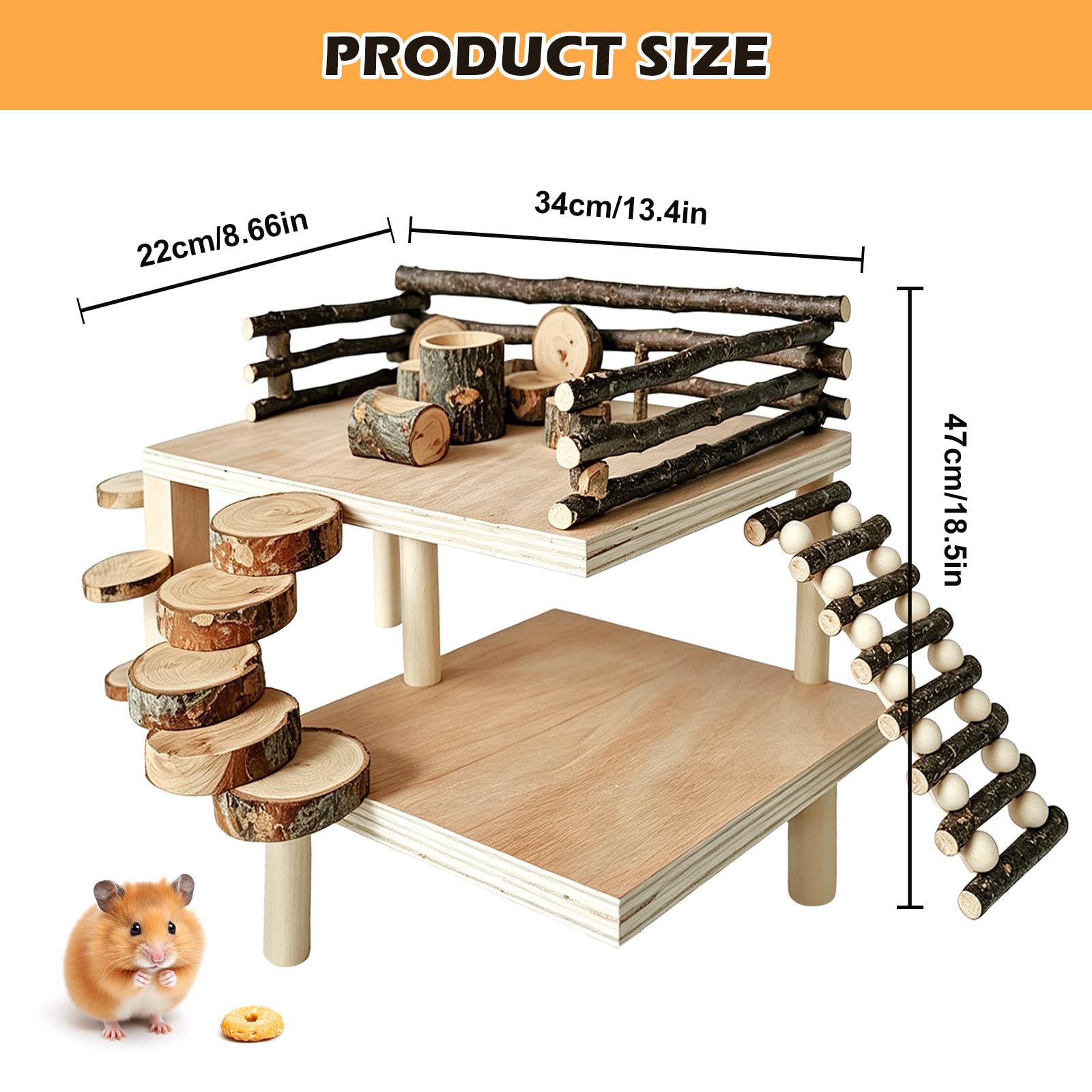 Accesorios para hámster DIY, casa de hámster en bois, plataforma, avec échelle et barrière de sécurité, aire de Jeu Escalade Pour Hamsters, dimensiones 47 × 34 × 22 cm