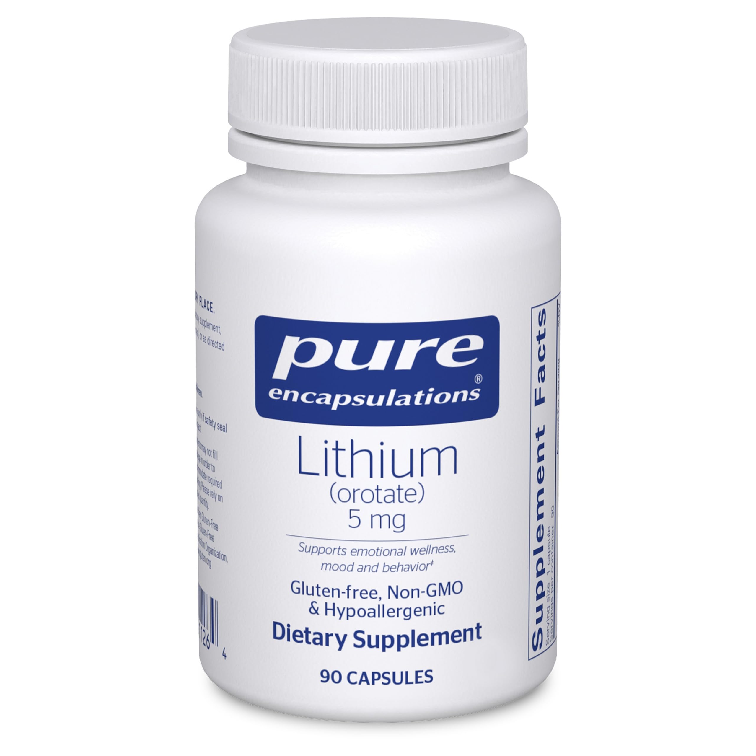 Pure Encapsulations Lithium Orotate 5 mg - Brain Support Supplement - with N-Acetyl-L-Cysteine (NAC) for Memory & Brain Behavior* - Gluten Free & Non-GMO - 90 Capsules