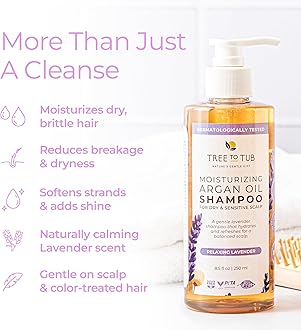 Tree To Tub Lavender Dry Hair Shampoo for Sensitive Scalp - Gentle Hydrating Dry Scalp Shampoo for Women & Men, Moisturizing Sulfate Free Shampoo w/Organic Argan Oil, Chamomile, All Natural Aloe Vera