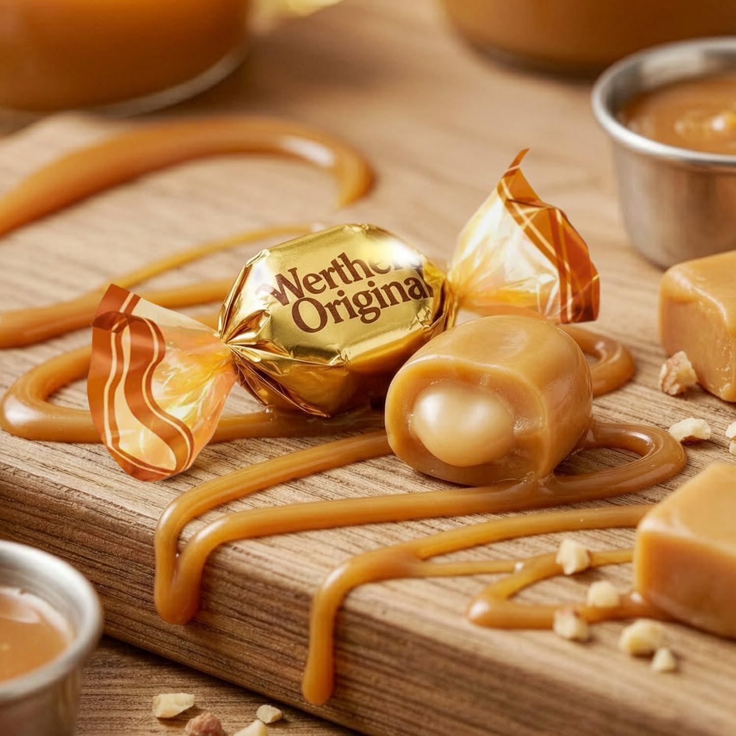 Caramel Filled Creamy Hard Candy Bulk, Soft Center Caramels, Individual Gold Wrapped Creamy Hard Candies, Sweet Caramel Candy Treats, Approx. 55 Pieces, 1 lb Bag