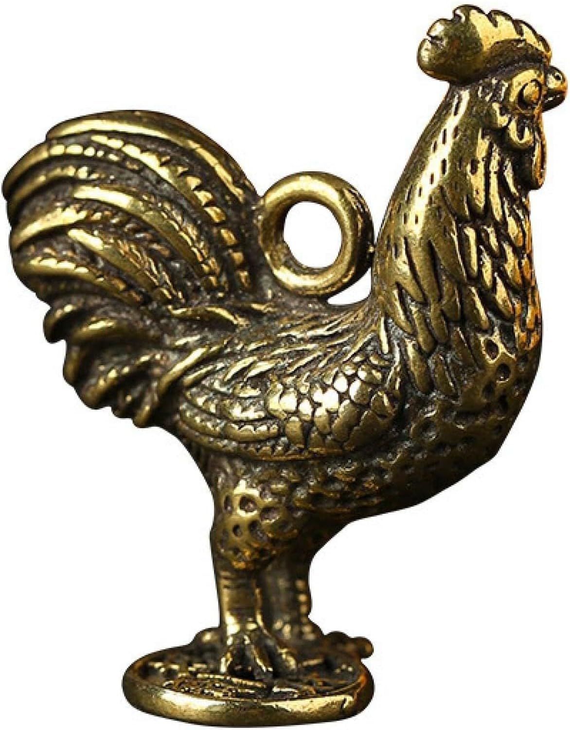 XIUNYIE Hand Carved Brass Chicken Fengshui Tea Pet Figurine for Home Office Collectible Wealth Symbol Artware Chinese Brass Decorative Statue Fengshui Figurine with Key