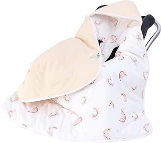 Miracle Baby Car Seat Swaddle Blanket for Babies, Waffle Carseat Blanket for Infants Newborn, Double-Layered Suitable for Autumn Winter 35.4"x35.4" (Apricot + Rainbow, Winter)