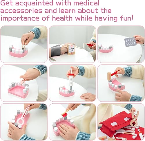 Miniatura 4 de Kit de doctor para niños, juguete de simulación de 18 piezas, juego de doctor para niños pequeños, kit de dentista juego de rol, kit médico para