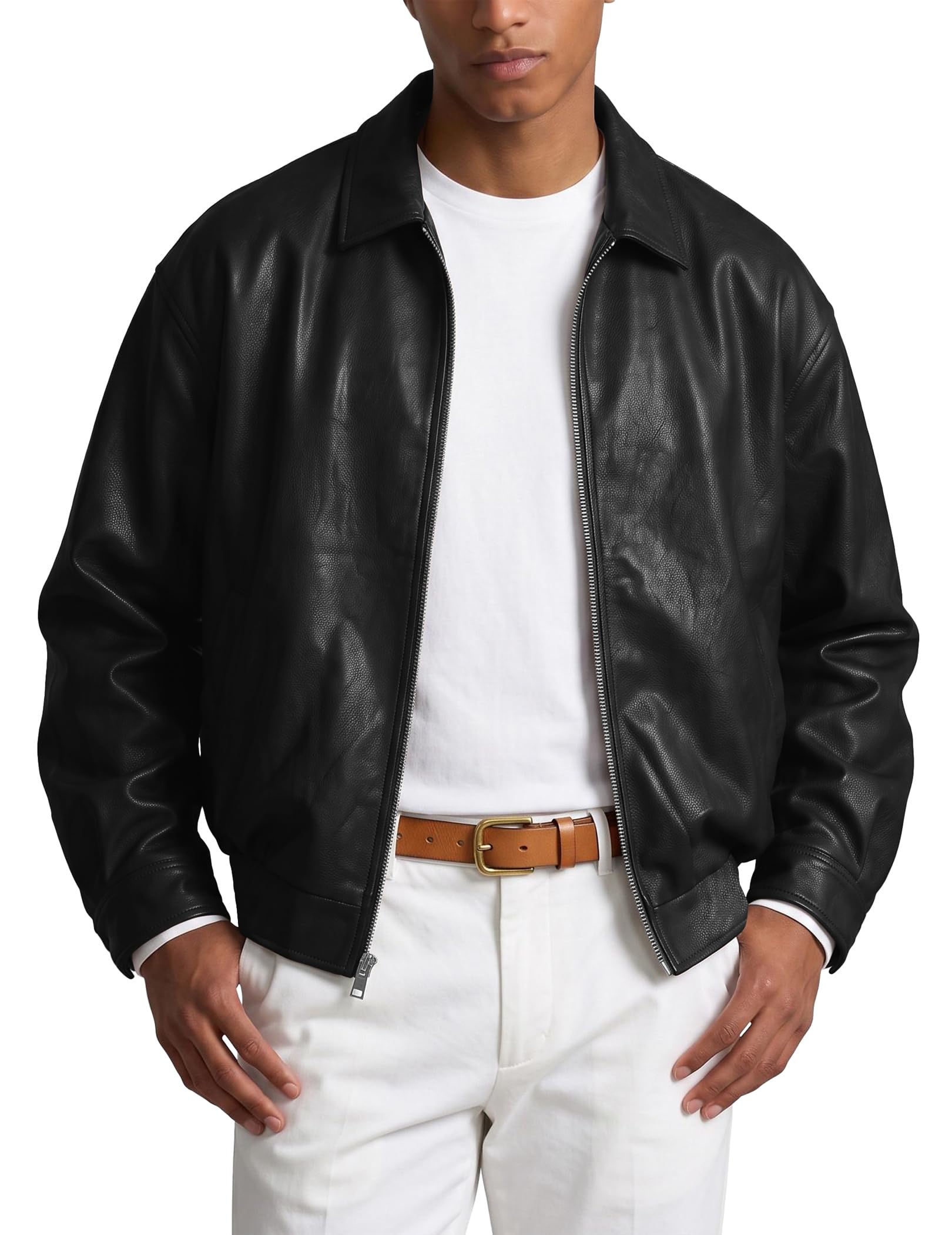 JMIERR Herren Lederjacke 2026 Casual Zip Leder Jacke Loose Fit Mantel
