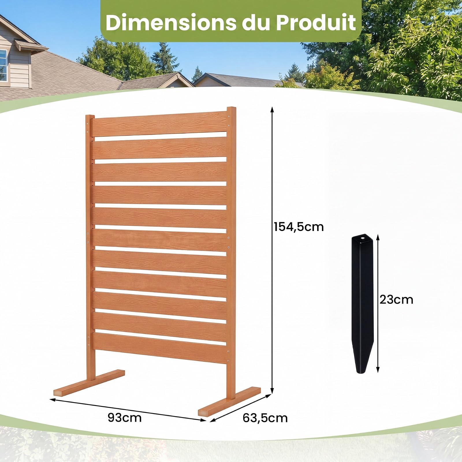 COSTWAY Panneau Cloture Jardin Brise Vue Exterieur à Lattes | Écran de Confidentialité Décoratif en Bois-Plastique 3 Modes d'Installation, Paravent Pour Terrasse Piscine, 93x64x155cm