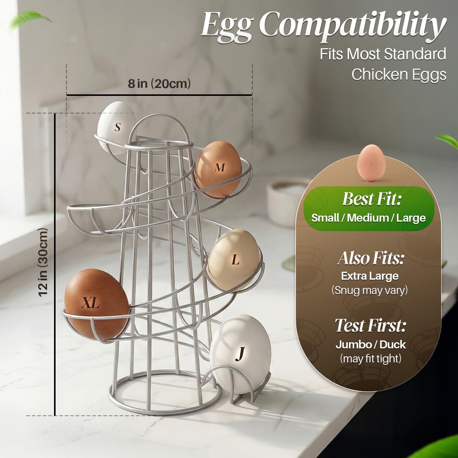 Flexzion Egg Skelter Modern Spiral Egg Holder Countertop (Medium Egg Display) - Freestanding Wired Countertop Egg Holder for Fresh Eggs, Dispenser Stand, Storage Rack for Kitchen, Silver image 4