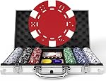 HEITOK 300pc Poker Chip Set 11.5g Iron Core Denominations Texas Holdem | 2-8 players, numbered values $1/$5/$25/$100/$500, aluminum case, cards, dice, dealer/small/big blind buttons, Blackjack
