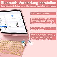 KBCASE iPad 10-11 hüvely forgó billentyűzettel, 7 szín háttérvilágítás, QWERTZ 8
