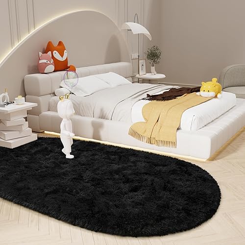 Miniatura 252 de LOCHAS Alfombra esponjosa para dormitorio, 2.6 x 5.3 pies, alfombra lanuda para dormitorio, mesita de noche, alfombra ovalada suave para sala