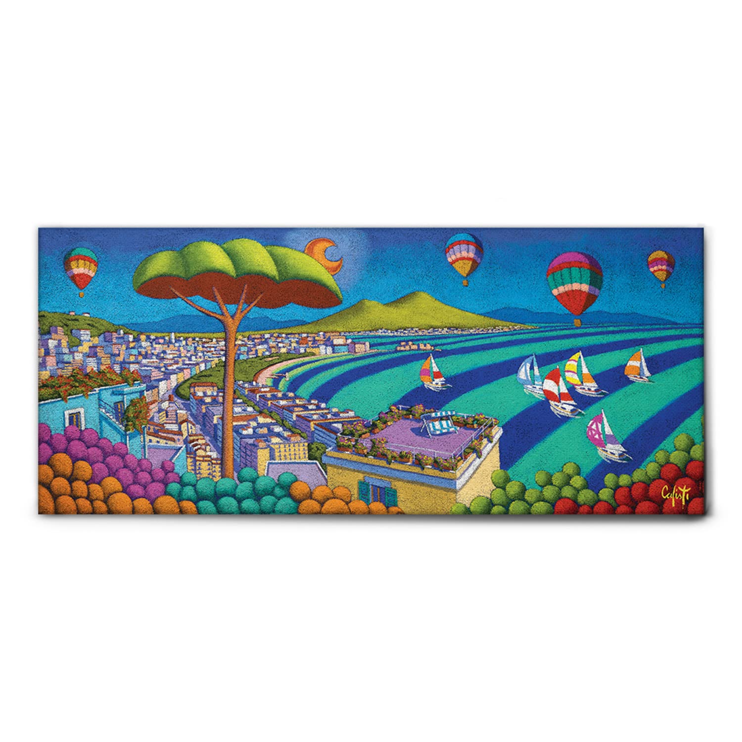 Giallobus - Quadro - Stefano Calisti - Costiera con barche - Tela canvas - 140x60 - Pronto da appendere - Quadri moderni per la casa