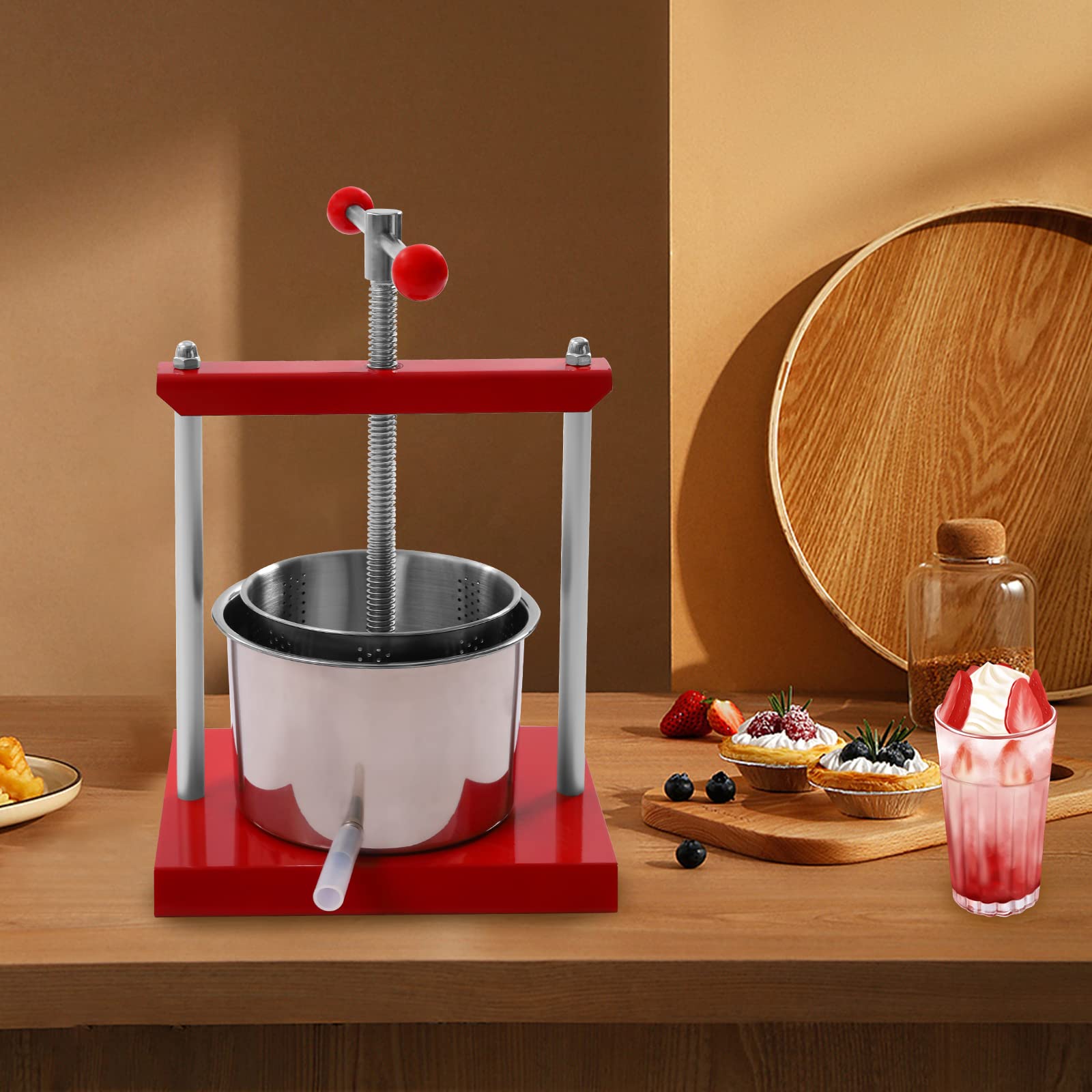 Bacacoo Tincture Herb Fruit Wine Manual Press, 6L/1.6 Gallon Stainless Steel Barrels Press Machine For Kitchen Juice, Vegetable,Olive Oil,Wine