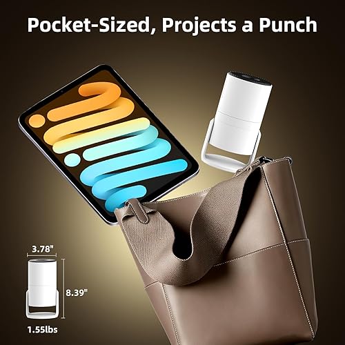 Miniatura 8 de Mini proyector con WiFi y Bluetooth aplicaciones integradas compatible con 1080P, Keystone automático, proyector de película portátil giratorio de