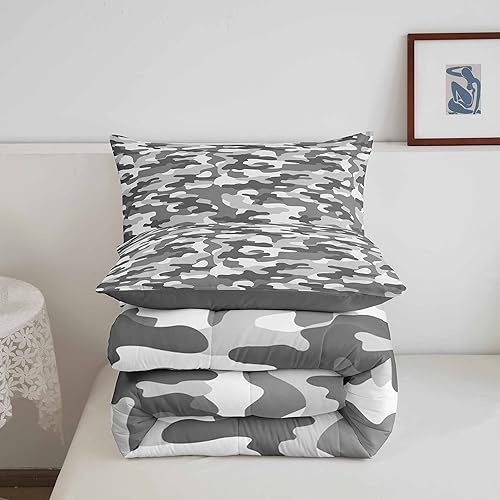 Miniatura 5 de Juego de edredón reversible de camuflaje para niños y adolescentes, juego de ropa de cama alternativo de camuflaje Queen, relleno de edredón